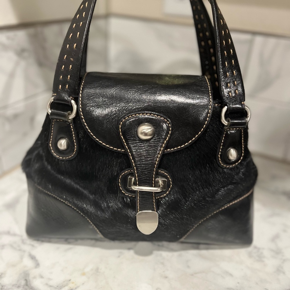 Maxx New York Black Satchel with Silver Hardware